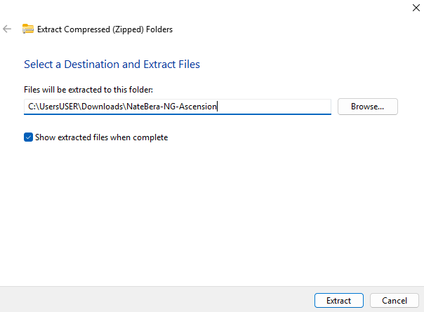 Windows Extract Compressed Folders dialog with the Extract button