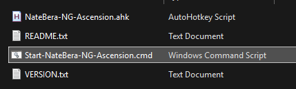 Extracted NateBera NG Ascension folder with Start-NateBera-NG-Ascension.cmd selected